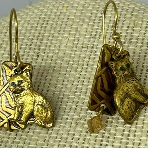 Sitting Pretty Cat & Post Goldtone Metal Pierced Dangle Earrings‎